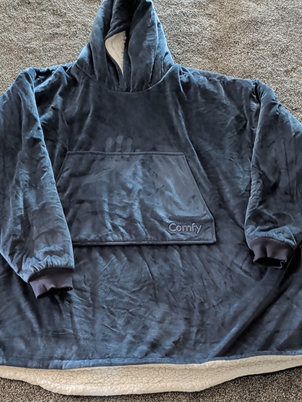 Comfy Oversized Hooded Plush Pullover - Slate Blue